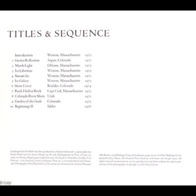 Scan of the portfolio’s "Titles & Sequence" colophon page, listing all ten plates with their locations and dates, and printing details for the 1978 limited edition of fifteen.
