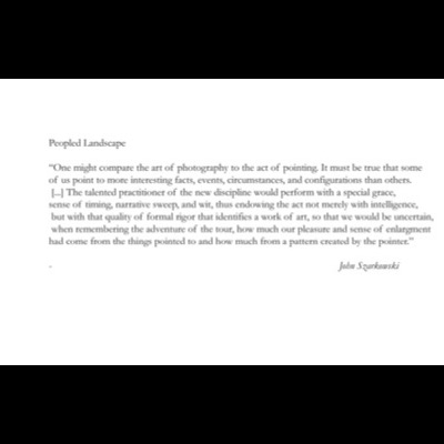 Text page quoting John Szarkowski comparing photography to "the act of pointing," on the talent and formal rigor required to endow a photograph with meaning.